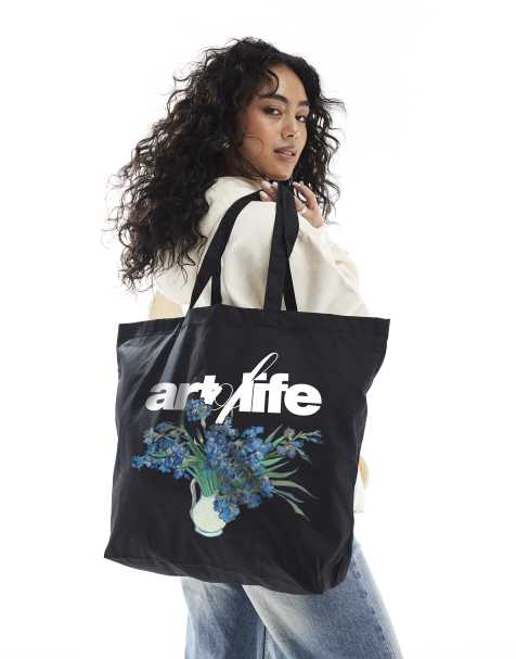 PRNT Van gogh irises tote in black - view 1
