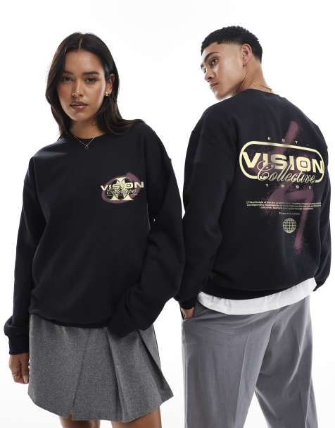 PRNT Vision collective front print and back print sweatshirt in black - view 1