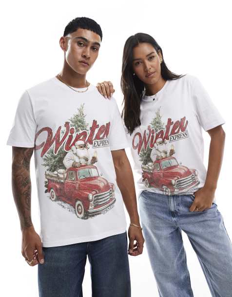 PRNT Winter express christmas oversized t-shirt in white