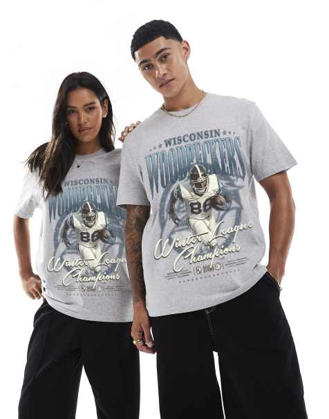 PRNT Woodpeckers winter front print relaxed t-shirt in sports grey - view 1