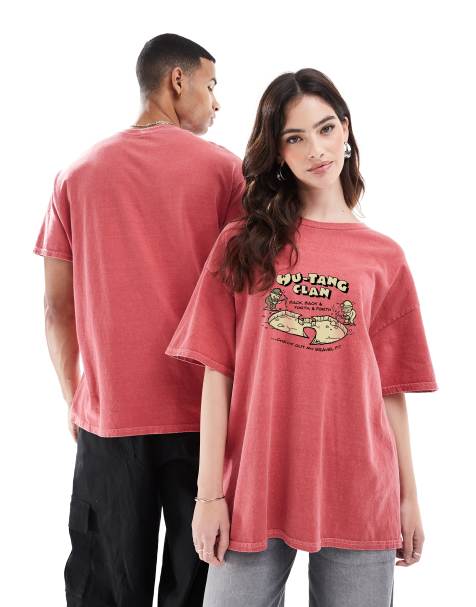 PRNT x Wu-Tang Clan gravel cartoon relaxed fit t-shirt in red overdye - RED