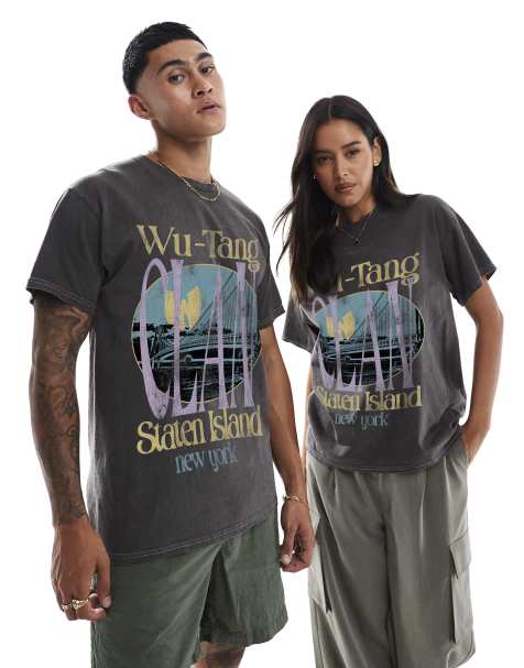 PRNT x Wu-Tang Clan staten island relaxed fit t-shirt in charcoal overdye - CHARCOAL