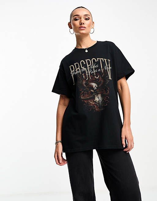 PRNT x ASOS Ashes T-Shirt Crew Neck With Print Oversized In Black | ASOS