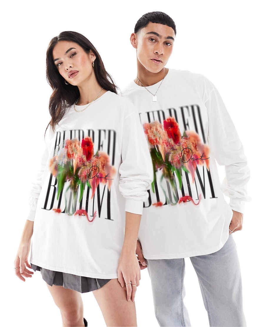 PRNT x ASOS Blurred bloom long sleeve t shirt in white