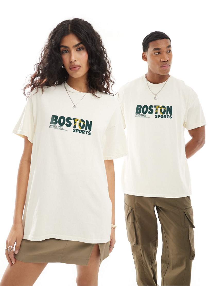 PRNT x ASOS Boston sports graphic tshirt in ecru overdye-Neutral
