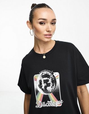 PRNT x ASOS Discoteque T-Shirt Crew Neck With Print Oversized In Black - ASOS Price Checker