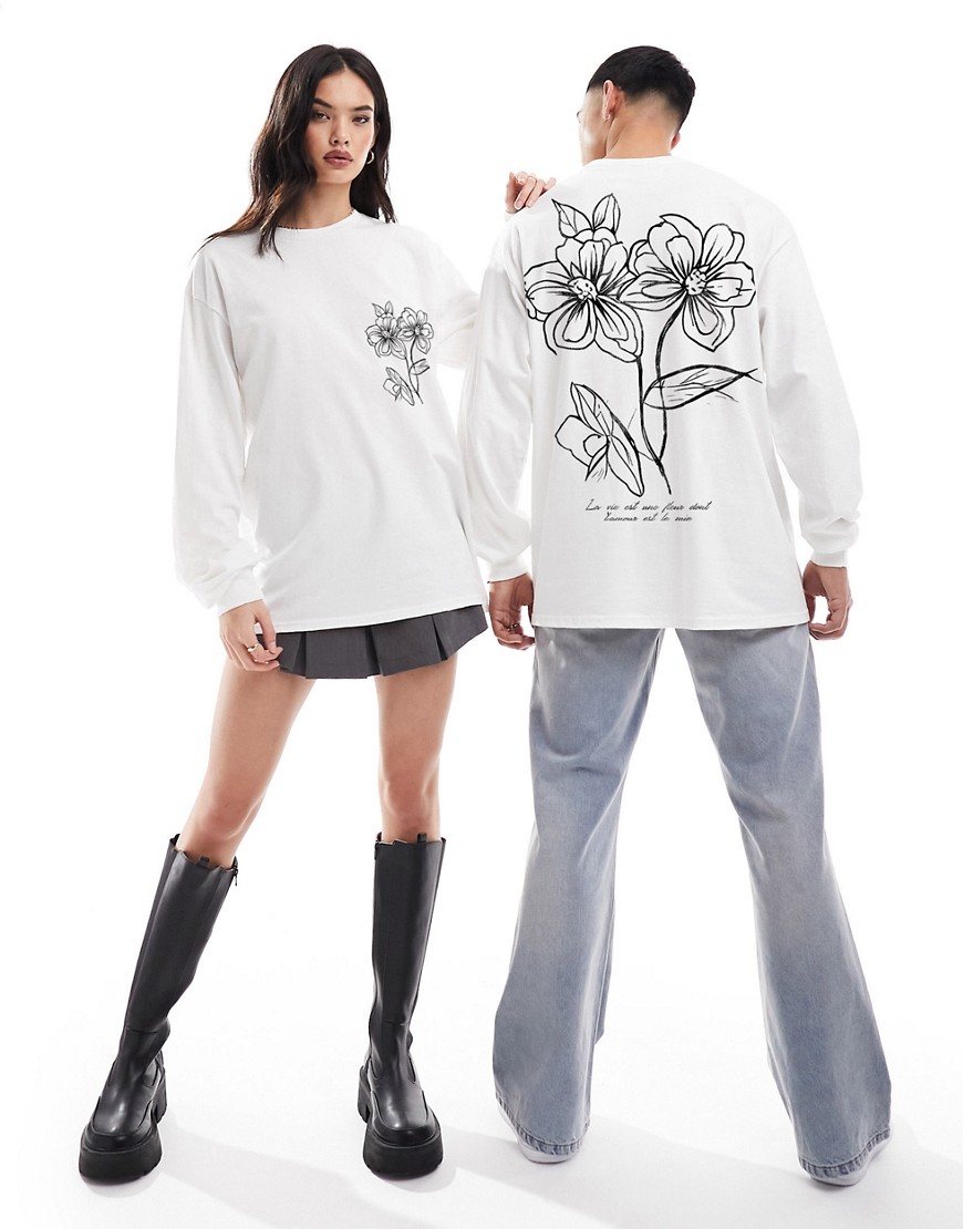PRNT x ASOS Floral line art long sleeve t shirt in white