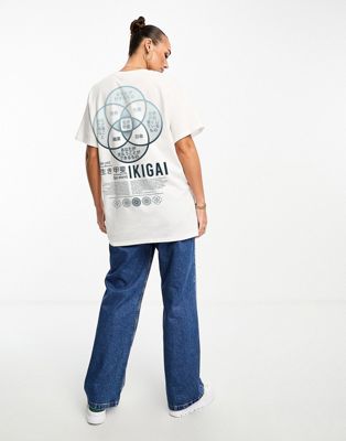 PRNT x ASOS Ikigai T-Shirt Crew Neck With Print Oversized In White - ASOS Price Checker