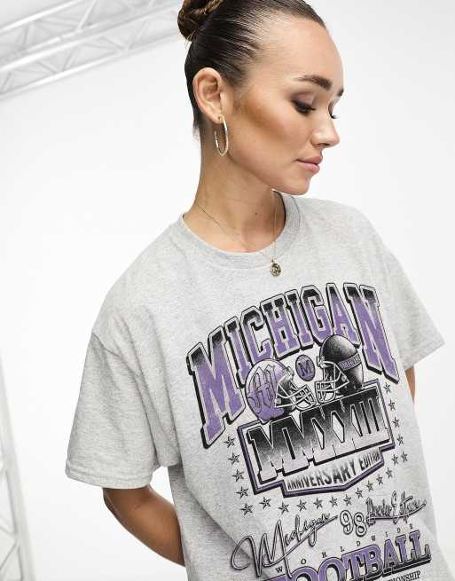 PRNT x ASOS Michigan T-Shirt Crew Neck With Print Oversized In Grey