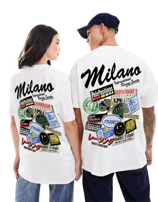 PRNT x ASOS Milano racing society graphic t-shirt front and back print in white