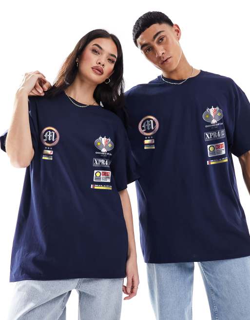 PRNT x ASOS Monaco racer blue graphic t-shirt front and back print in navy
