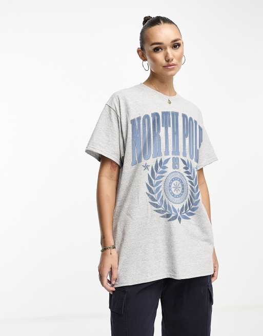 PRNT x ASOS North Pole Varsity T-Shirt Crew Neck With Print Oversized In Grey