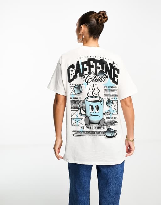 PRNT X ASOS oversized tee with caffeine club print in white