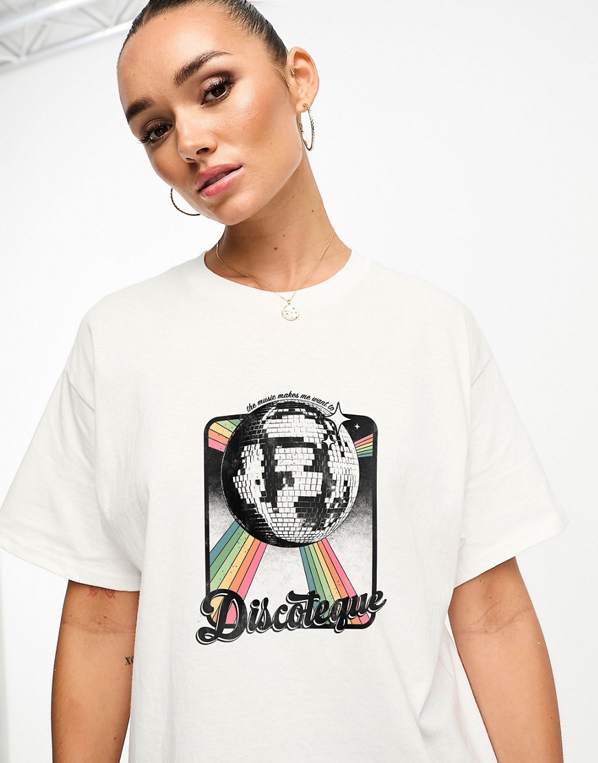 PRNT X ASOS oversized tee with discoteque print in white