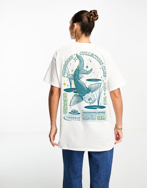 PRNT X ASOS oversized tee with koi club print in white