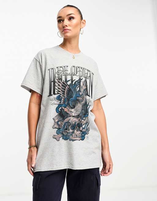 PRNT X ASOS oversized tee with natures wrath print in charcoal