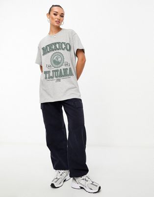 PRNT x ASOS Tijuana T-Shirt Crew Neck With Print Oversized In Grey - ASOS Price Checker