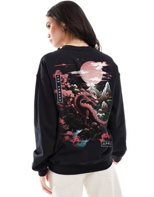 PRNT x ASOS unisex Edo dragon sweatshirt in black - BLACK