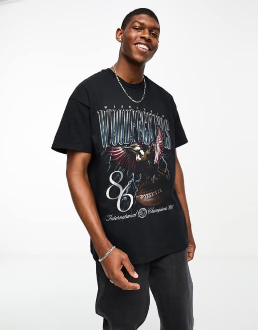 PRNT x ASOS Woodpeckers bootleg t shirt in black