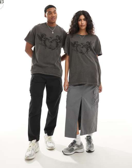 PRNT x Wu-Tang Clan cherubs relaxed fit t-shirt in charcoal overdye - CHARCOAL, 2 of 3