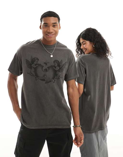 PRNT x Wu-Tang Clan cherubs relaxed fit t-shirt in charcoal overdye - CHARCOAL, 3 of 3