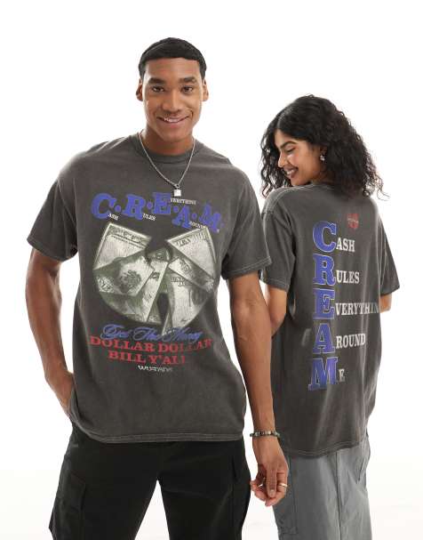 PRNT x Wu-Tang Clan cream relaxed fit t-shirt in charcoal overdye - CHARCOAL - view 1