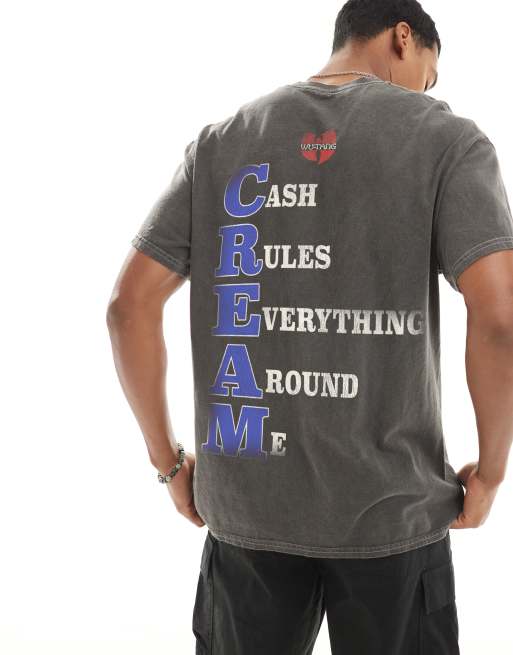 PRNT x Wu-Tang Clan cream relaxed fit t-shirt in charcoal overdye - CHARCOAL, 3 of 4