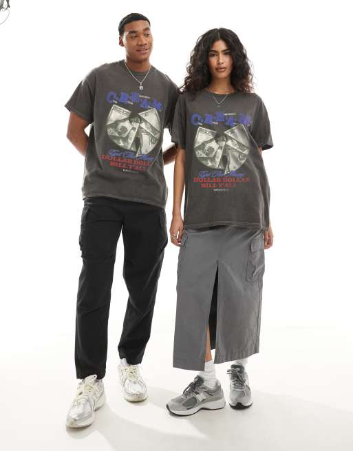 PRNT x Wu-Tang Clan cream relaxed fit t-shirt in charcoal overdye - CHARCOAL, 4 of 4