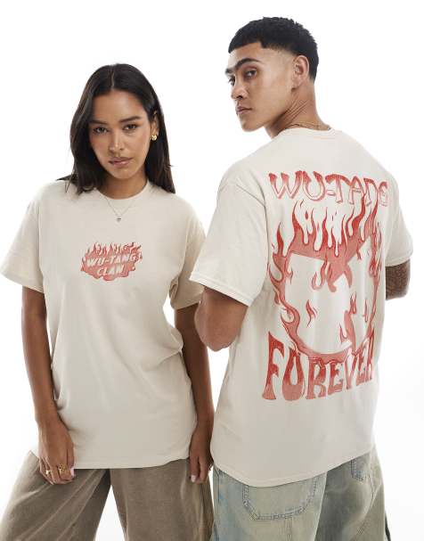 PRNT x Wu-Tang Clan flames relaxed fit t-shirt in sand - STONE - view 1