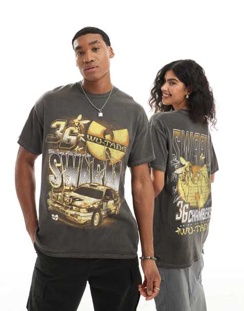 PRNT x Wu-Tang Clan rally relaxed fit t-shirt in charcoal overdye - CHARCOAL - view 1