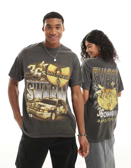 PRNT x Wu-Tang Clan rally relaxed fit t-shirt in charcoal overdye - CHARCOAL, 3 of 4