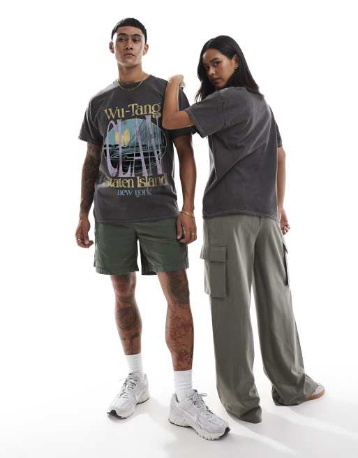 PRNT x Wu-Tang Clan staten island relaxed fit t-shirt in charcoal overdye - CHARCOAL, 2 of 4