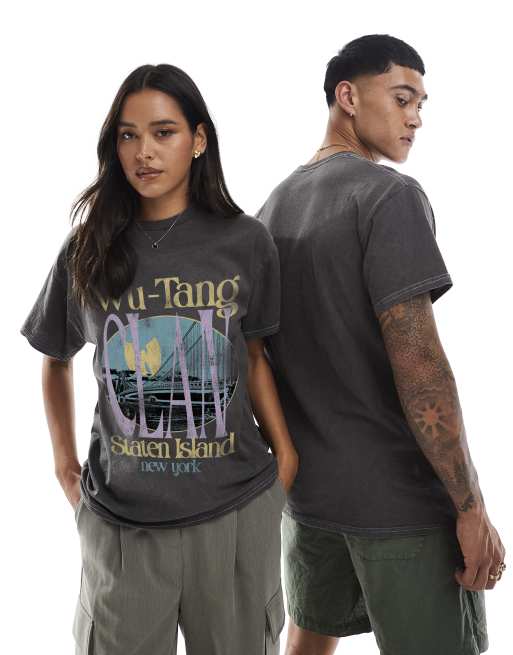 PRNT x Wu-Tang Clan staten island relaxed fit t-shirt in charcoal overdye - CHARCOAL, 4 of 4