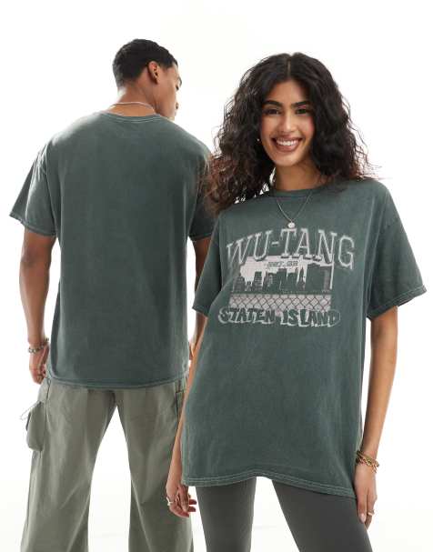 PRNT x Wu-Tang Clan staten varsity relaxed fit t-shirt in green overdye - DGREEN - view 1