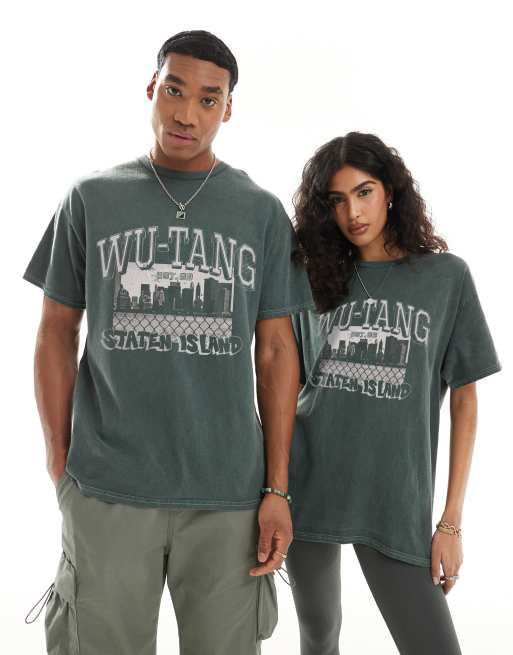 PRNT x Wu-Tang Clan staten varsity relaxed fit t-shirt in green overdye - DGREEN, 2 of 4