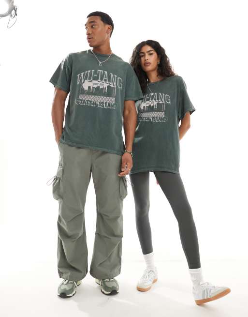 PRNT x Wu-Tang Clan staten varsity relaxed fit t-shirt in green overdye - DGREEN, 3 of 4