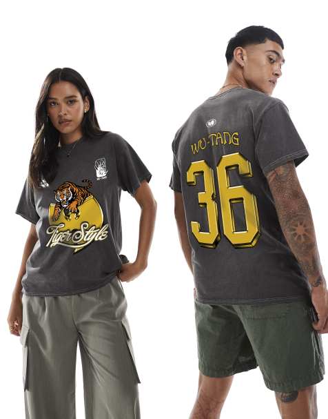 PRNT x Wu-Tang Clan tiger style relaxed fit t-shirt in charcoal overdye - CHARCOAL - view 1