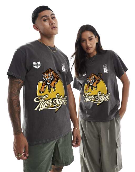 PRNT x Wu-Tang Clan tiger style relaxed fit t-shirt in charcoal overdye - CHARCOAL, 4 of 4