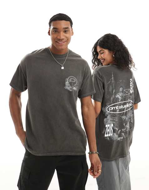 PRNT Zeus washed t-shirt in charcoal overdye