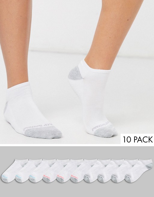 Pro Player 10 Pack No Show Trainer Socks in white