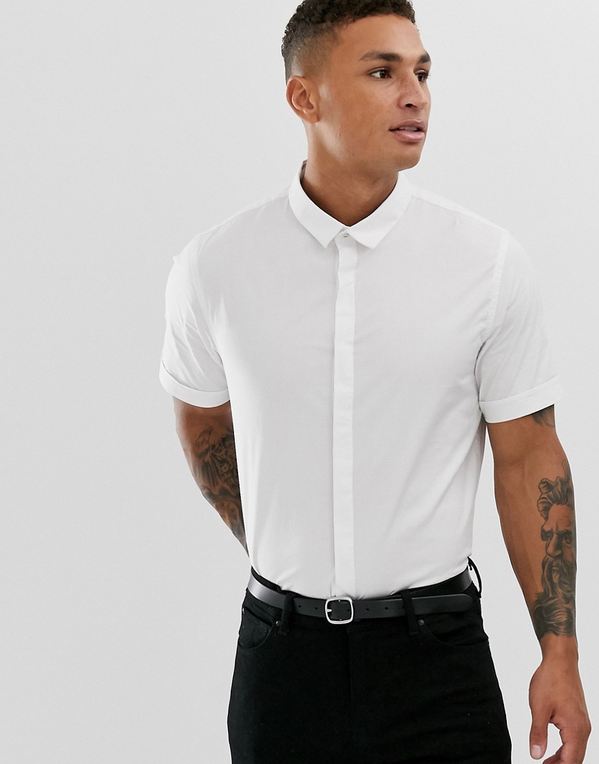 Process Black – Kortärmad skjorta med smal passform-Vit