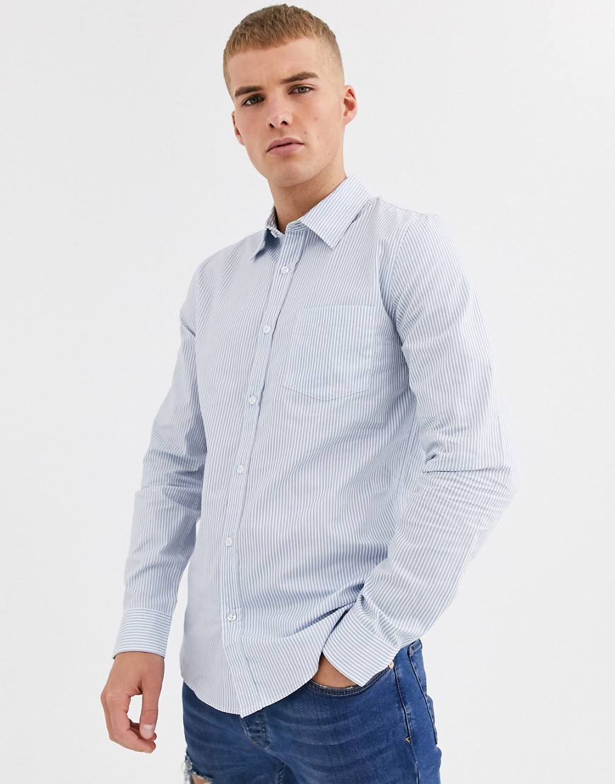 Process Black – Kritstrecksrandig skjorta med smal passform-Blå