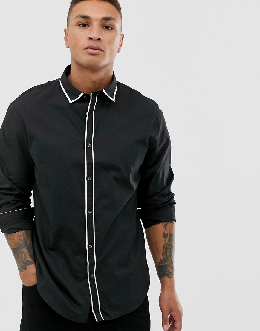 Process Black – Skjorta med smal passform och kontrasterande kantband-Svart