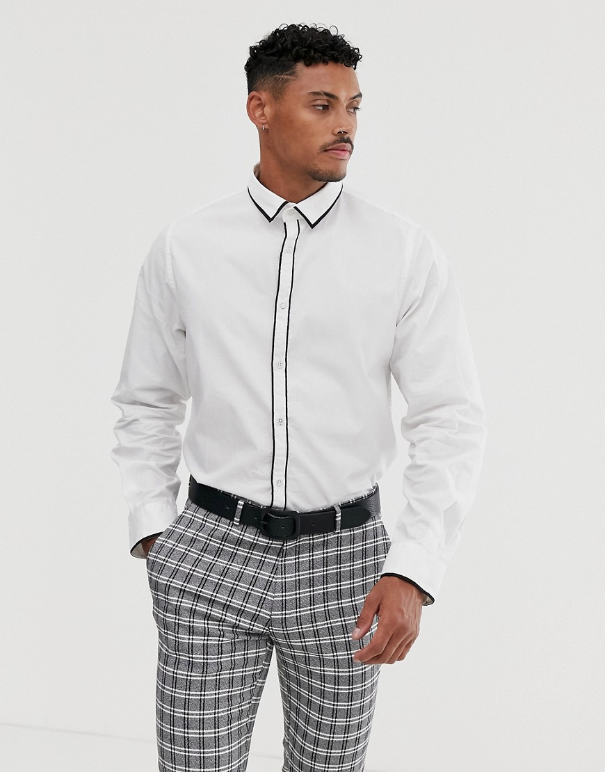 Process Black – Skjorta med smal passform och kontrasterande kantband-Vit
