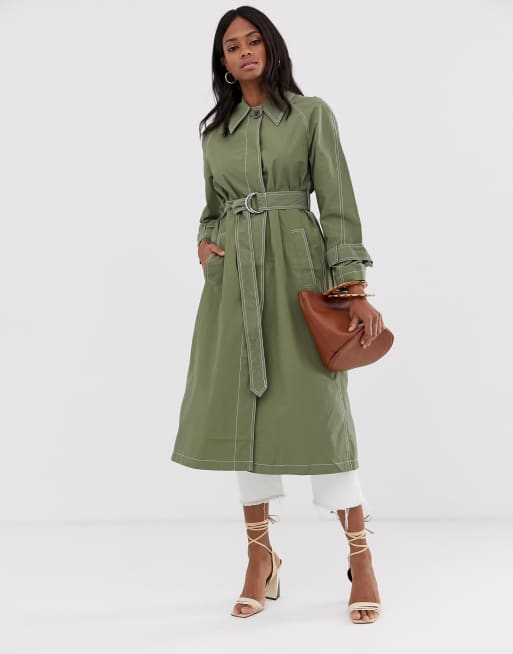 Prochowiec ASOS DESIGN z kontrastującymi przeszyciami i dużym guzikiem