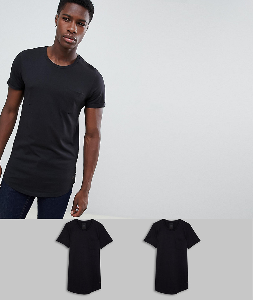 Produkt – T-shirt i longline-modell i 2-pack-Svart