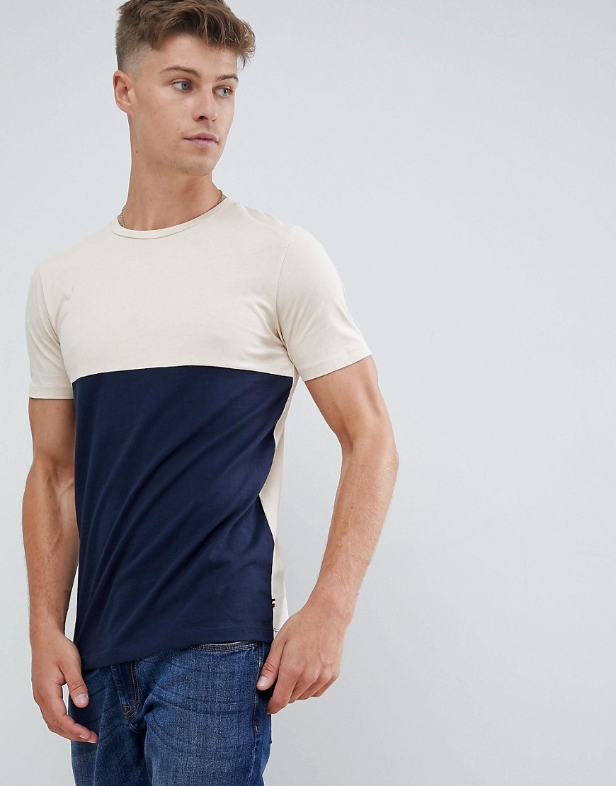 Produkt T-Shirt With Color Block Panel-Navy
