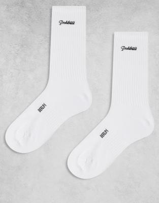 Prohibited Prohibited 2 pack logo socks in white