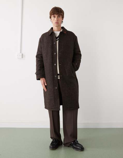 Prohibited 520 gsm oversized mid length wool blend trench coat in brown - view 1