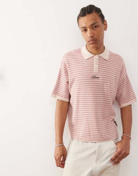 Prohibited abstract knitted short sleeve polo in red - view 1